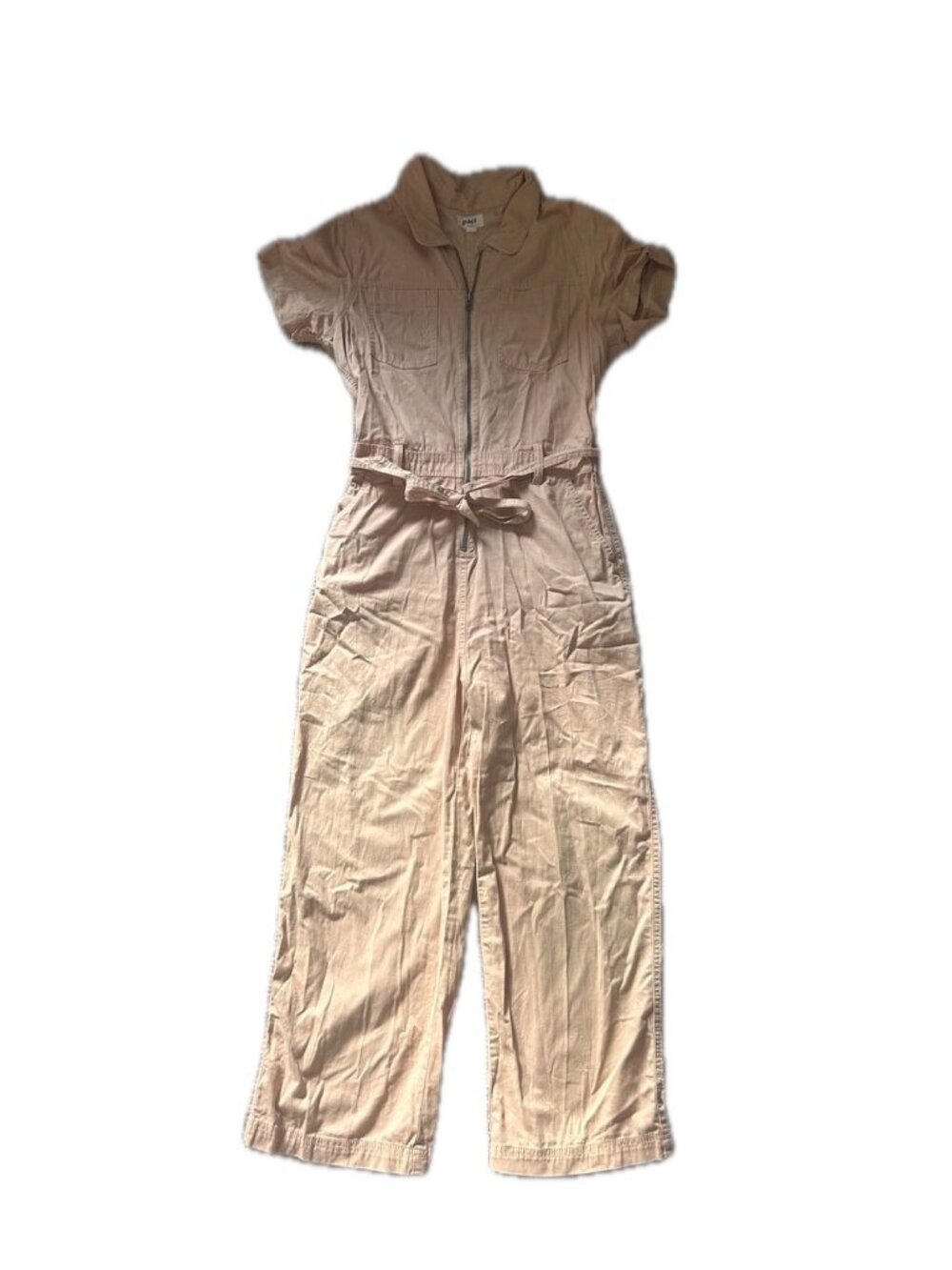 Pact Cotton Short Sleeve Belted Jumpsuit Tan M
